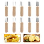 SENZEAL 10Pcs Corn Holders Corn on The Cob Skewers Stainless Steel Sweetcorn Cob Forks with Wooden Handle for BBQ Camping Picnics Parties Home Cooking