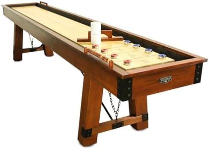 Hathaway Cheyenne 12 Ft Shuffleboard Table for Family Arcade Game Room - with Poly-Coated Playfield, Built-in Scorer & Cabinet, Climate Adjusters, Leg Levelers, 8 Pucks, Brush & Wax – Rustic Oak