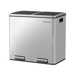 SONGMICS Trash Can, 2 x 6.3-Gallon (2 x 24L) Dual Garbage Can, Pedal Recycle Bin with Lids and Inner Buckets for Small Kitchens, Stainless Steel, Soft Closure, Airtight, Silver ULTB48NL