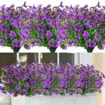 SOMYTING Artificial Azalea Flowers Outdoor UV Resistant Fake Flowers Silk Flowers Faux Plastic Plants Garden Porch Window Box Pot Decorations Spring Summer Home Decor (Purple, 8 Bundles)