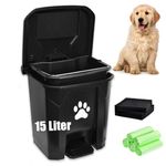Outdoor Dog Poop Trash Can with 100PCS Large Waste Bags, Lid, Removable Inner Bin, Dog Waste Container Dog Waste Trash Can for Yard Garden Kitchen Lawn, 5PCS Odor Absorbing Filters, 15L