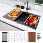 Davivy 30 Inch Kitchen Sink, 30x18 Inch Single Bowl Undermount Sink with Single Track, 16 Gauge Stainless Steel Workstation Sink with Multiple Accessories