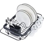 Kingrack Dish Sink Drainer, Dish Drying Rack Over Sink, Extendable Dish Drainer Black With Removable Cutlery Holder, Glass Holder,Dish Rack in Sink or On Counter, Plate Rack Drainer for Kitchen, Black