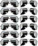 Owl 12 Pack Aviator Sunglasses Mirrored Lens Eyeglasses Black, Silver, Gold Frames, Black Mirror, Silver Mirror