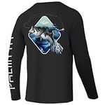 Palmyth Fishing Shirts for Men Long Sleeve UPF 50+ T Shirt Sun Protection Tee, Black / Cowboy Rides Bass, X-Large