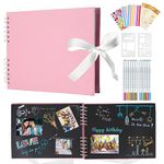 DazSpirit Photo Album Scrapbook - 80 Page DIY Memory Book with 12 Metallic Pens & 8 Photo Stickers, Holds 420 Photos - Scrapbook Kit, Perfect for Writing, Drawing, and Storing Memories(Pink)