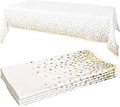 White Plastic Tablecloth - 4 Pack - 54 X 108 | Gold Dot Disposable Tablecloths | Plastic Tablecloth | White Tablecloths | Plastic Table Cover | Gold Tablecloths | Gold Party Decorations