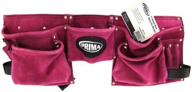 Graintex DS1118 8 Pocket Pink Tool Belt in Suede Leather with 2” Webbing Belt, 2 Leather Hammer Holders Loops