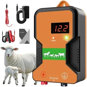 9.32 MilesElectric Fence Charger, 2J Energy Output 12KV Output Voltage,AC DC Electric Fence Energizer with LED Display for Preventing Wild Animals Intruding Great for Gardens,Poultry(Blue)