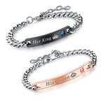 Xihuimay King and Queen Matching Set His Hers Stainless Steel Couples Bracelets Cubic Zirconia Bracelets Link Chain Crown Bracelets Gift Jewelry for Lover Anniversary Promise Bracelet for Men Women