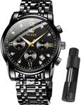 OLEVS Watches for Men Black Stainless Steel Water Resistant Big Face Large Face Watch for Men Metal Band Bracelet Original Luxury Chrono Classy Watches with dates Chronograph Analog Waterproof Adjustable relojes para hombres