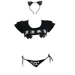 WEISINCOS Anime Cosplay Costumes Japanese Sexy Lingerie Naughty Underwear Super Short T-Shirt and Panty Set (Black)