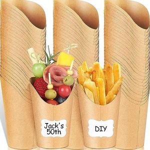 LATERN 100 Piezas Soporte Desechable para Patatas Fritas, 360ml Tazas de Papas Fritas de Papel Kraft Tazas Desechables para Hornear para Fiestas para Charcutería Bocadill Gofre Palomitas Postre Helado