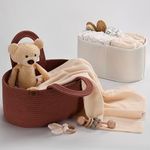 PeraBella 2-in-1 Baby Diaper Caddy Organizer for Changing Table, Cotton Rope Diaper Basket for Boy, Girl, Gift for Baby Shower, Nursery Diaper Organizer, Portable Diaper Storage, Car Caddy Organizer