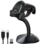 Symcode Upgraded Wireless 2D Barcode Scanner with Auto-Sensing Stand,Putting on Stand to Scan Automatically Sense Scanning Bluetooth Barcode Scanner with Battery Level Indicator More-to-one Mode