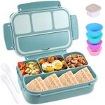 shell and turtle Bento Box Adult Lunch Box, Lunch Containers for Kids Girls Boys with 4 Compartments, Lunchable Food Container with Utensils, Sauce Jar, Muffin Liners, 40 Oz/5 Cup, Light Teal