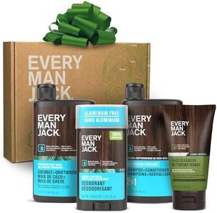Every Man Jack Men's Bath and Body Gift Set - Coconut + Driftwood Scent - Clean Ingredients - Includes Hydrating Body Wash, 2-in-1 Shampoo, Aluminum-free Deodorant & Face Wash
