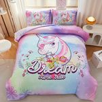 Hellosuu Unicorn Comforter Twin,Girls Pink Comforter Set,Kids Twin Comforter Set for Girls,Teen Girl Purple Unicorn Bedding Set Twin,Unicorn Room Decor with 2 Pillowcases