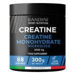 Bandini® Creatine Monohydrate Powder Pure 300g (88 x 3g Servings) Micronised for Easy Mixing & Consumption | Improve Pre Workout, Physical Performance and Recovery | Muscle Power & Strength | No GMO