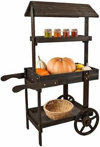 Sunnydaze Country Market Flower Cart Display Stand with Wheels - 2 Shelves - Fir Wood - 30 lb Weight Capacity - Charred Fir