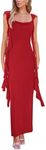 PRETTYGARDEN Women's Summer Long Formal Wedding Guest Dress Sleeveless Ruffle Cocktail Party Maxi Bodycon Dresses (Red,Medium)