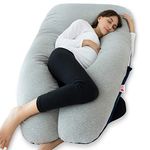 Meiz Unique U-Shaped Pregnancy Pillow - Full Body Maternity Pillow for Side Sleeping (55inch, Blue & Grey)