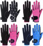 AFE Kids Gloves For Girls Boys Unisex Horse Riding Gloves Outdoor Gloves Sports Gloves Cycling Gloves For Children Black Blue Pink Star Design (Pink, Small (6-8))