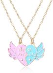 MJartoria BFF Necklace for 2-Matching Heart Best Friends Forever Rainbow Pendant Friendship Necklace Gifts for Best Friend Necklaces (Blue-Pink)