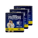 Friends Overnight Adult Diapers Tape Style - 30 Count (Extra Large) with odour lock and Anti-Bacterial Absorbent Core- Waist Size 29.53-62.99 Inch ; 75-160Cm
