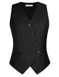 Belle Poque Women's Waistcoats Vintage V-Neck Oblique Single Breasted Waistcoats with Pockets Black L