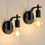 DELIPOP 2 Pack Industrial Wall Lights, Black E27 Wall Lamps Vintage, Metal Wall Sconces Lights, Indoor Wall Lighting Fixture for Bedroom Living Room Kitchen Hallway Restaurant Bar (Bulb Not Included)