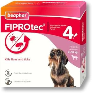 Beaphar - FIPROtec Spot-On Flea & Tick Treatment for Small Dogs 2-10kg - 4 Pipettes - Kills Fleas & Ticks – Veterinary Medicine - Easy to Apply Monthly - Suitable for Dogs & Puppies from 8 Weeks