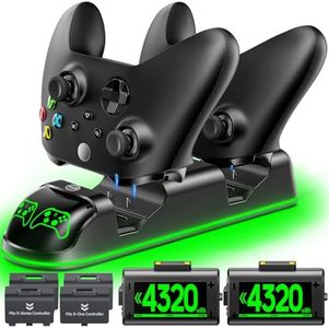 OIVO XSX Controller Charger Station with 2 Packs 4320mWh Rechargeable Battery for Xbox Series X/S/One/Elite/Core Controller, Charging Dock with 4 Packs Covers (1800mAh)