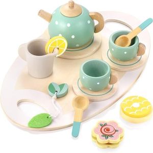 Wooden Tea Set for Little Girls,Wooden Toys Toddler Tea Set ,Play Kitchen Accessories for Princess Time ,Pretend Play Food Playset for Kids 3 4 5 Years Old Girls and Boys