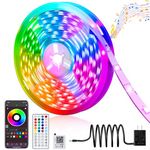 QZYL LED Lights for Bedroom, 50FT RGB LED Strip Lights with 44 Keys IR Remote, Smart LED Light Strip with Adhesive Backing Adjustable Brightness App Control for Bedroom Party Decoration