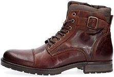 JACK & JONES Men's Jfwalbany Leather Brown Stone STS Biker Boots, Brown Brown Stone Brown Stone, 8 US