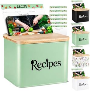 Dekosilave Recipe Box with Cards and Dividers Set, 4x6 Recipe Holder for Kitchen Countertop, Metal Premium Recipe Card Storage Organizer Box with Bamboo Grooved Lid,Saga Green