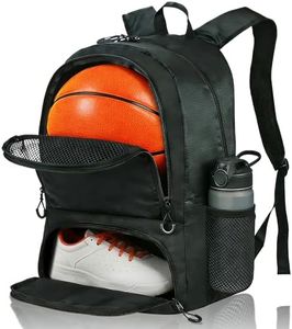 StorForge Basketball Bag Backpack with Ball & Shoes Compartment,Basketball Equipment Bags for Basketball, Soccer, Volleyball, Travel (Black)