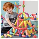 ARIZON Magnetic Building Sticks Blocks Kids Toys, Learning Sticks and Balls, Activities Toys for Toddlers, Educational Magnet Building Blocks,Toys for 3+ Year Old Gifts (84 Pcs Magnetic Stick Block)