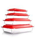 Set of 4 Glass Baking Dish with Lids, Lasagne Dish Set, Lasagna Dishes for Oven, Rectangular Glass Baking Dishes (1.0+1.7+2.8+4.2L)