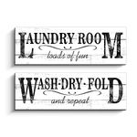 Bathroom Rules Sign Vintage Canvas Prints Bath Signs Wall Art Decor Rustic Laundry Room Decor For Bathroom Apartment (6" x 17", Laundry white)