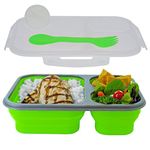 Smart Planet EC-34 Large 3-Compartment Eco Silicone Collapsible Meak Kit Lunch Box, Green