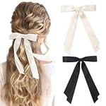 2 Pack Bow Hair Clips with Long Tail, Ribbon Hair Bows for Women, Elegant Tassel Hair Bow Clips, Bowknot Barrettes Hair Accessories for Girls Teens