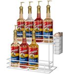 OVICAR Coffee Syrup Organizer Rack - 8 Syrup Bottle Holder Stand for Coffee Bar Coffee Station Accessories with Straw Coffee Pod Basket,2 Tiers Kitchen Countertop Storage for Syrup Wine Dressing White