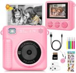 Kids Camera Instant Print, HD Digital Camera for Girls Boys, Birthday Gift Video Recorder Cameras with Color Pens for DIY, 3 Rolls Print Paper & 32GB SD Card, Photo Creator Instant Camera Pink