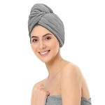 Sassoon Venir Microfiber Hair Wrap Towel for Women (Grey Color, Free Size) with Smooth Texture Super Absorbent Quick Dry Hair Turban for Drying Hair