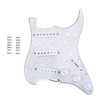 Musiclily 11-Hole SSS Prewired Loaded Pickguard with Single Coil Pickups Set for Fender Squier Strat Electric Guitar,4Ply Aged White Pearl