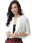 Style Quotient Women Off White Self Design Floral lace Regular Open Front Shrug