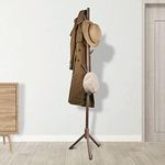 Neween Wooden Coat Rack with 8 Hocks, 3 Adjustable Sizes Free Standing Coat Hanger No Tools Required Handbags, Clothes, Hat Stand for Hallway, Entryway, Bedroom (Brown)