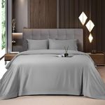 Shilucheng 4-Piece Queen Size Sheets Set，Rayon Derived from Bamboo_，Cooling & Breathable Bed Sheets, Silky Bedding Sheets & Pillowcases, 16 Inch Deep Pockets (Queen,Grey)